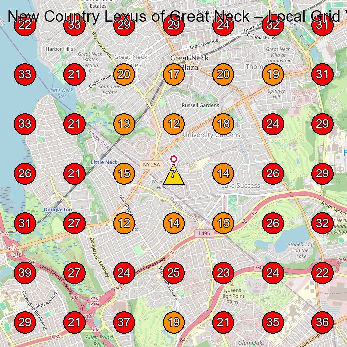 New Country Lexus of Great Neck GeoGrid visibility map for Auto Repair Shop in Great Neck